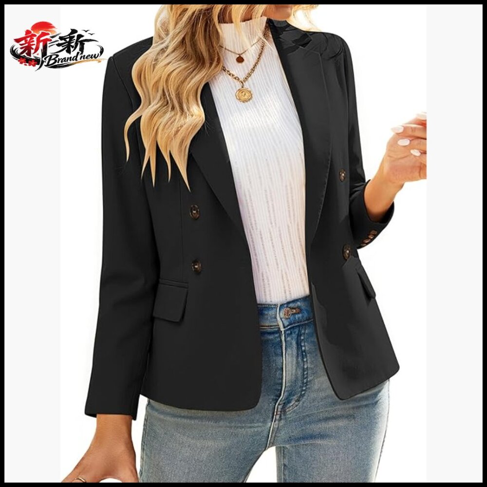 Polyester Blazer Double Breasted Notched Lapel Lo… - image 1